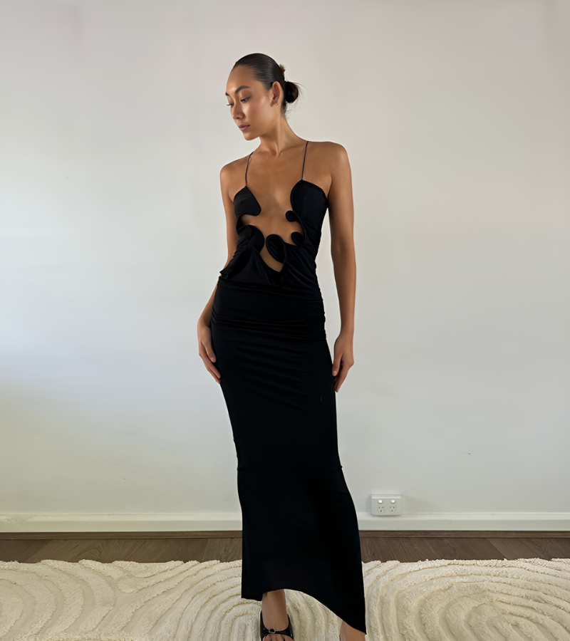 Long Black Backless Dress