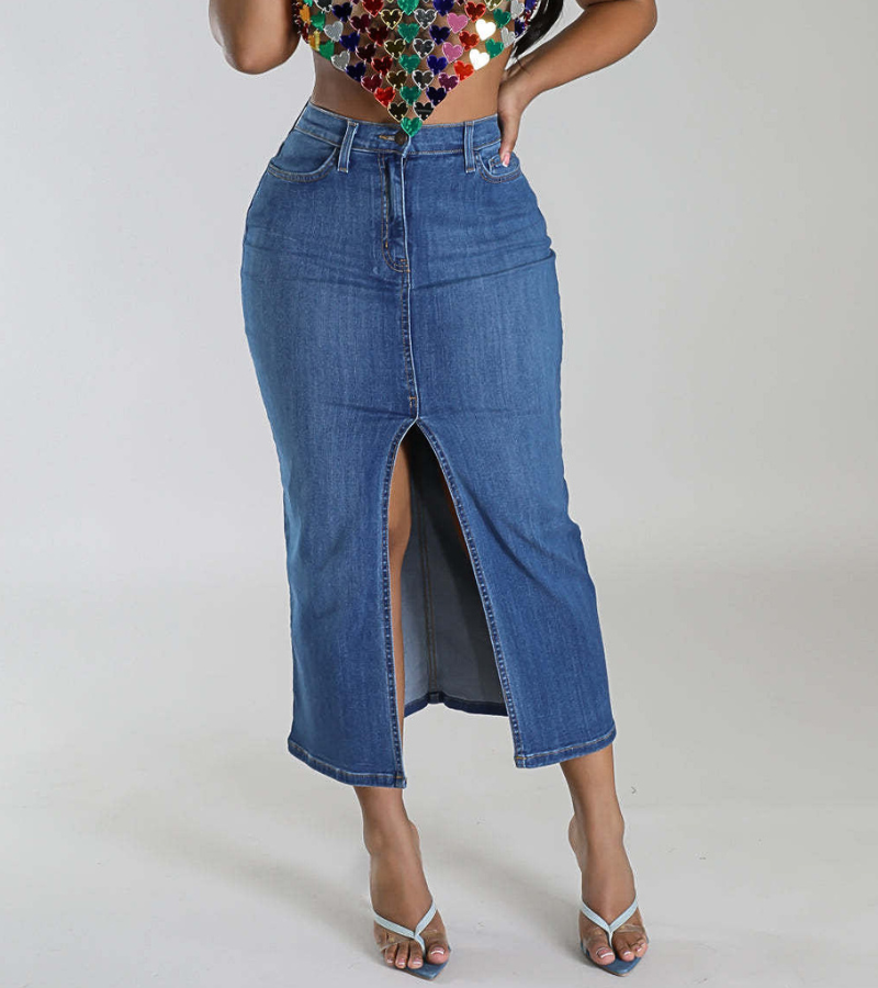 Split Front Denim Skirt